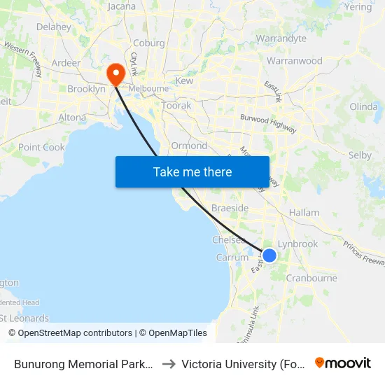 Bunurong Memorial Park/790 Frankston-Dandenong Rd to Victoria University (Footscray Nicholson Campus) map