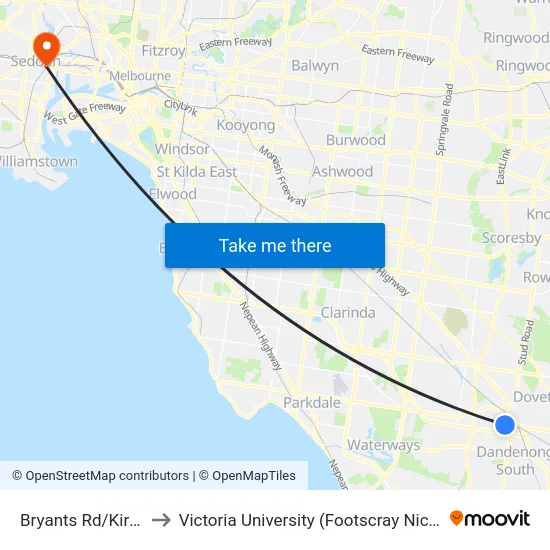 Bryants Rd/Kirkham Rd to Victoria University (Footscray Nicholson Campus) map