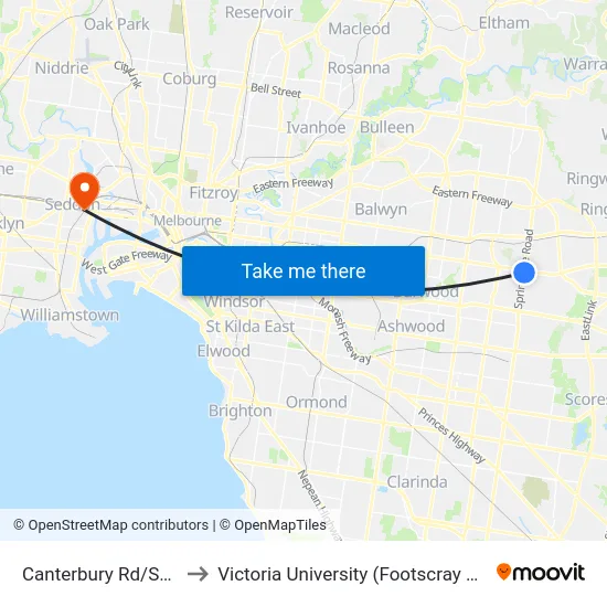 Canterbury Rd/Springvale Rd to Victoria University (Footscray Nicholson Campus) map