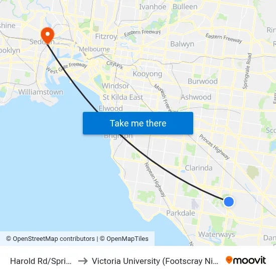 Harold Rd/Springvale Rd to Victoria University (Footscray Nicholson Campus) map