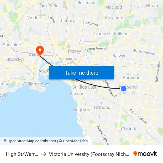 High St/Warrigal Rd to Victoria University (Footscray Nicholson Campus) map