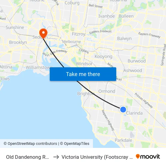 Old Dandenong Rd/Warrigal Rd to Victoria University (Footscray Nicholson Campus) map