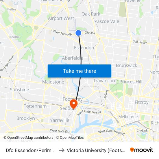 Dfo Essendon/Perimeter Rd (Strathmore) to Victoria University (Footscray Nicholson Campus) map