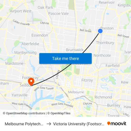 Melbourne Polytechnic/St Georges Rd to Victoria University (Footscray Nicholson Campus) map