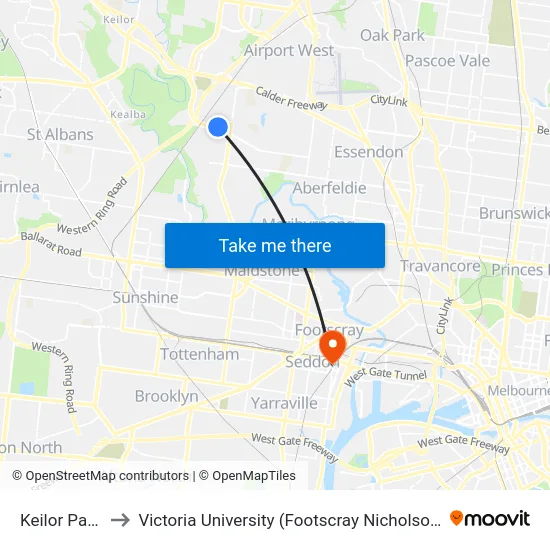 Keilor Park Dr to Victoria University (Footscray Nicholson Campus) map