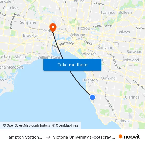 Hampton Station/Hampton St to Victoria University (Footscray Nicholson Campus) map