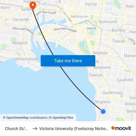 Church St/Male St to Victoria University (Footscray Nicholson Campus) map