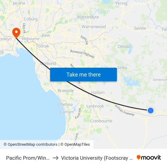 Pacific Prom/Windermere Bvd to Victoria University (Footscray Nicholson Campus) map
