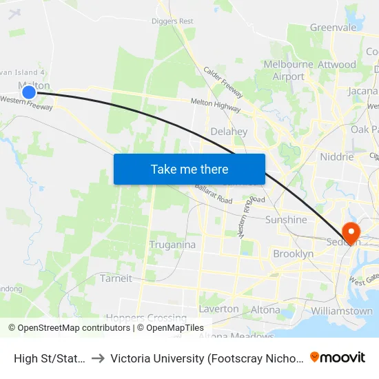 High St/Station Rd to Victoria University (Footscray Nicholson Campus) map