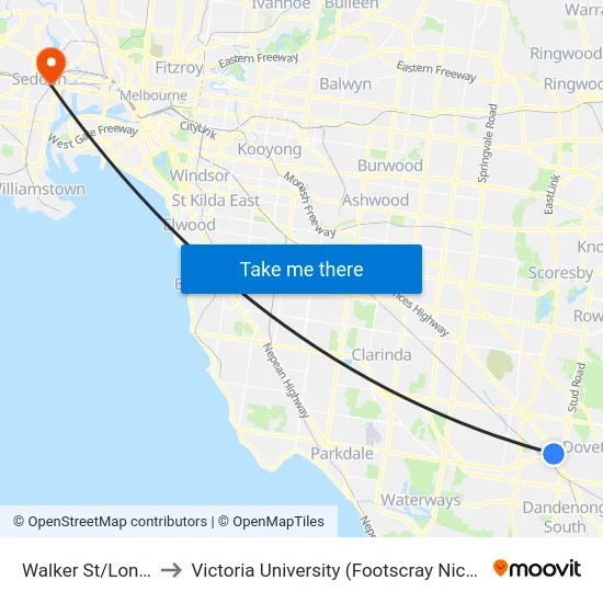 Walker St/Lonsdale St to Victoria University (Footscray Nicholson Campus) map