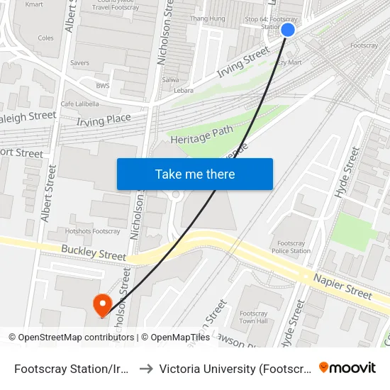Footscray Station/Irving St to Victoria University (Footscray Nicholson Campus) map