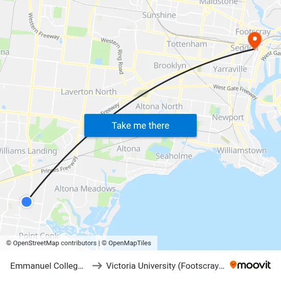 Emmanuel College/Dunnings Rd to Victoria University (Footscray Nicholson Campus) map
