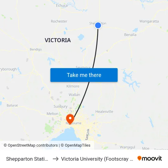 Shepparton Station/Purcell St to Victoria University (Footscray Nicholson Campus) map