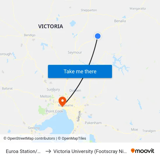 Euroa Station/Railway St to Victoria University (Footscray Nicholson Campus) map