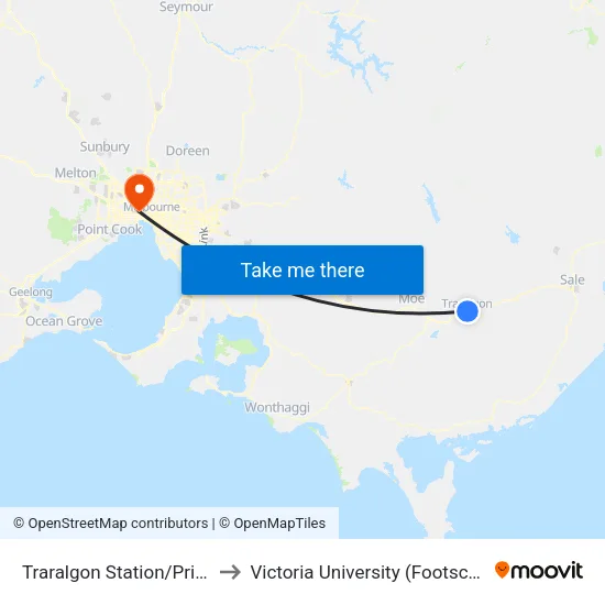 Traralgon Station/Princes St to Victoria University (Footscray Nicholson Campus) map