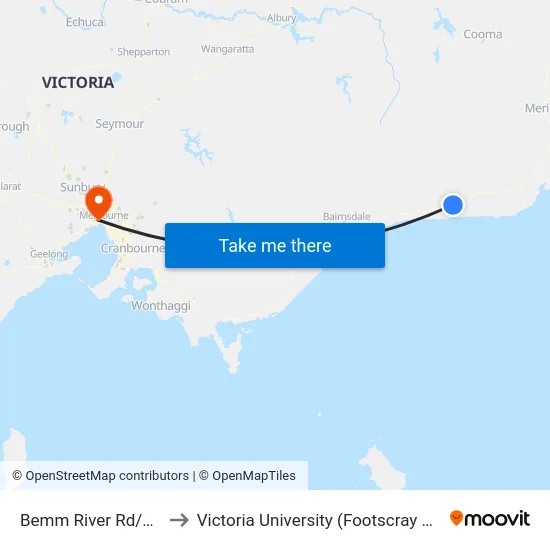 Bemm River Rd/Princes Hwy to Victoria University (Footscray Nicholson Campus) map