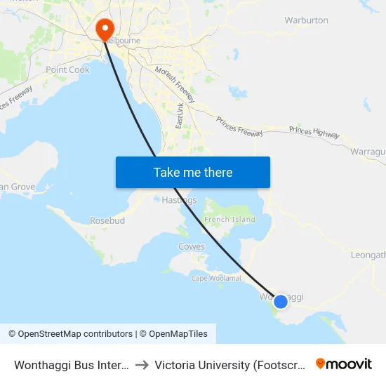 Wonthaggi Bus Interchange/Biggs Dr to Victoria University (Footscray Nicholson Campus) map