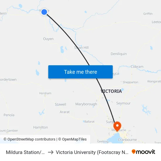 Mildura Station/Seventh St to Victoria University (Footscray Nicholson Campus) map
