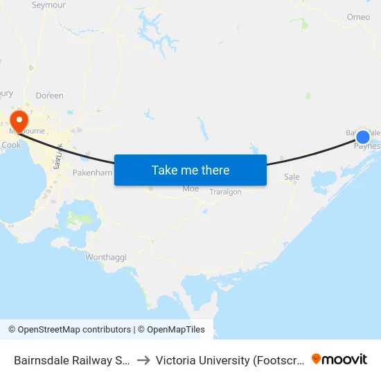 Bairnsdale Railway Station/Macleod St to Victoria University (Footscray Nicholson Campus) map