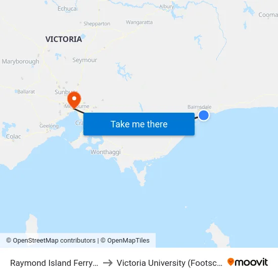 Raymond Island Ferry Terminal/Devon Rd to Victoria University (Footscray Nicholson Campus) map