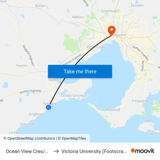 Ocean View Cres/Great Ocean Rd to Victoria University (Footscray Nicholson Campus) map