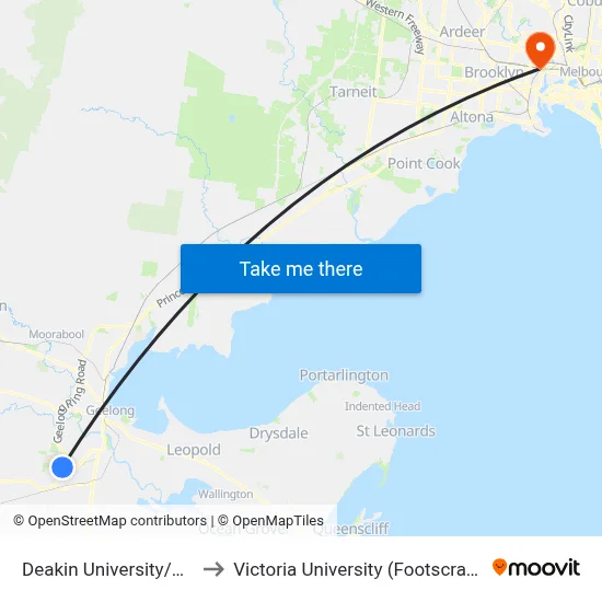 Deakin University/Alfred Deakin Dr to Victoria University (Footscray Nicholson Campus) map