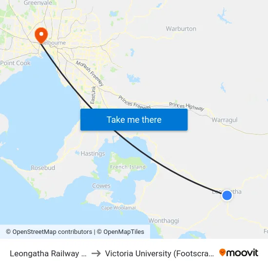 Leongatha Railway Station/Long St to Victoria University (Footscray Nicholson Campus) map