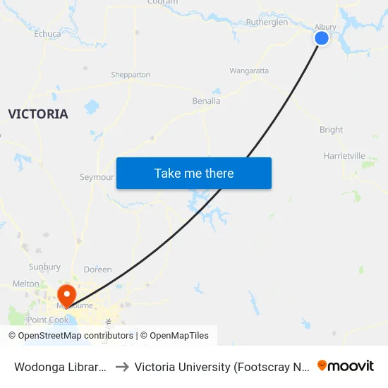 Wodonga Library/Hovell St to Victoria University (Footscray Nicholson Campus) map