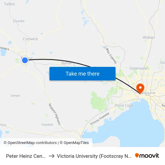 Peter Heinz Centre/Eyre St to Victoria University (Footscray Nicholson Campus) map