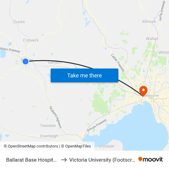 Ballarat Base Hospital/Drummond St N to Victoria University (Footscray Nicholson Campus) map