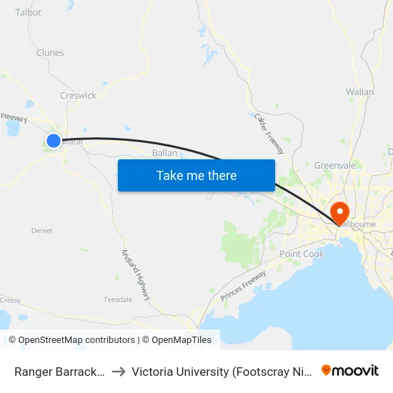Ranger Barracks/Sturt St to Victoria University (Footscray Nicholson Campus) map