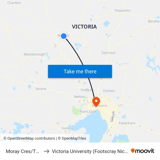 Moray Cres/Thunder St to Victoria University (Footscray Nicholson Campus) map