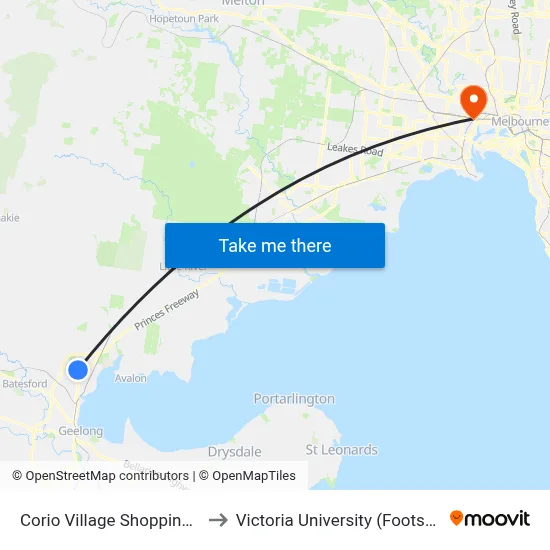 Corio Village Shopping Centre/Gellibrand St to Victoria University (Footscray Nicholson Campus) map