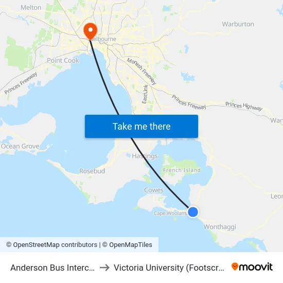 Anderson Bus Interchange/Bass Hwy to Victoria University (Footscray Nicholson Campus) map
