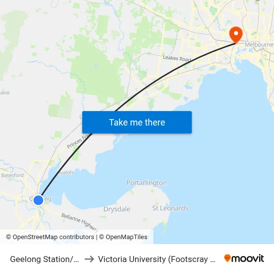 Geelong Station/Railway Tce to Victoria University (Footscray Nicholson Campus) map