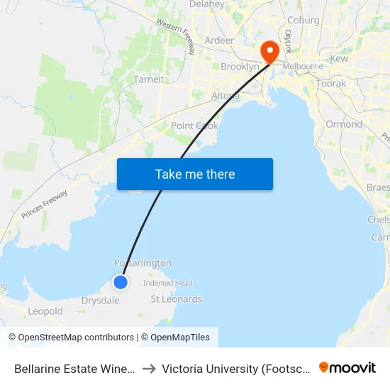 Bellarine Estate Winery/Portarlington Rd to Victoria University (Footscray Nicholson Campus) map