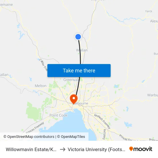 Willowmavin Estate/Kilmore - Lancefield Rd to Victoria University (Footscray Nicholson Campus) map