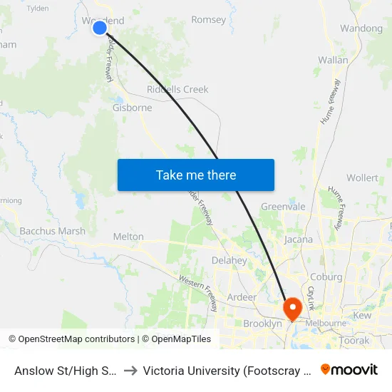 Anslow St/High St to Victoria University (Footscray Nicholson Campus) map