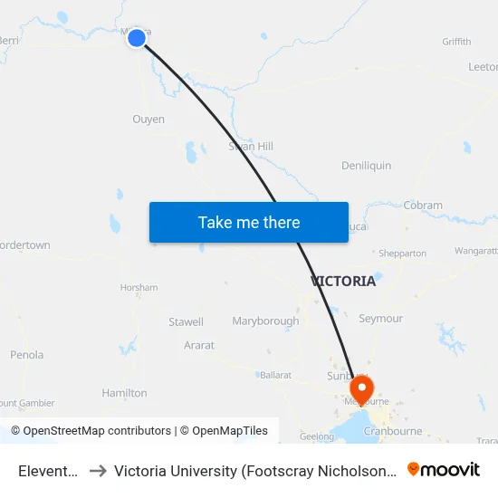 Eleventh St to Victoria University (Footscray Nicholson Campus) map
