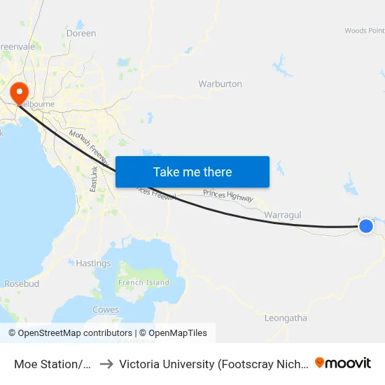 Moe Station/Lloyd St to Victoria University (Footscray Nicholson Campus) map