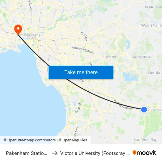 Pakenham Station/Railway Ave to Victoria University (Footscray Nicholson Campus) map