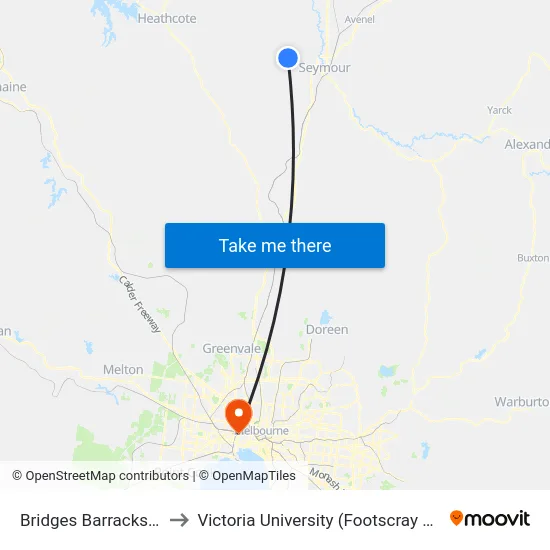 Bridges Barracks/Morobe Rd to Victoria University (Footscray Nicholson Campus) map