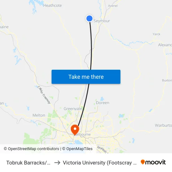 Tobruk Barracks/Mckenzie Rd to Victoria University (Footscray Nicholson Campus) map