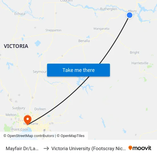 Mayfair Dr/Lawrence St to Victoria University (Footscray Nicholson Campus) map