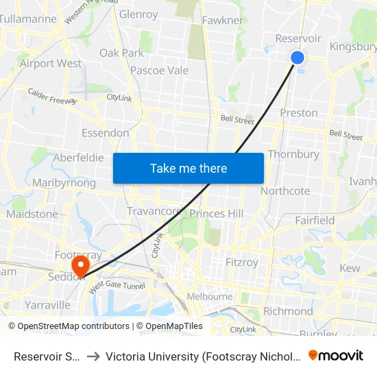 Reservoir Station to Victoria University (Footscray Nicholson Campus) map