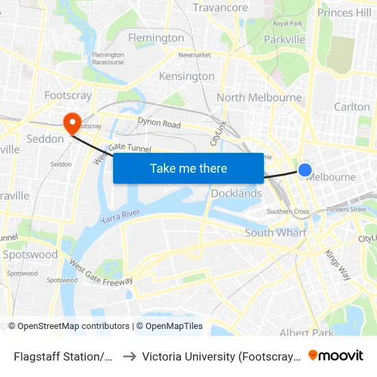 Flagstaff Station/La Trobe St  #3 to Victoria University (Footscray Nicholson Campus) map