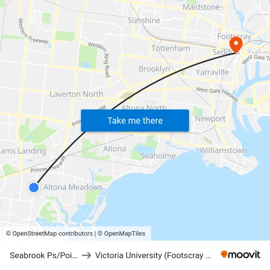 Seabrook Ps/Point Cook Rd to Victoria University (Footscray Nicholson Campus) map