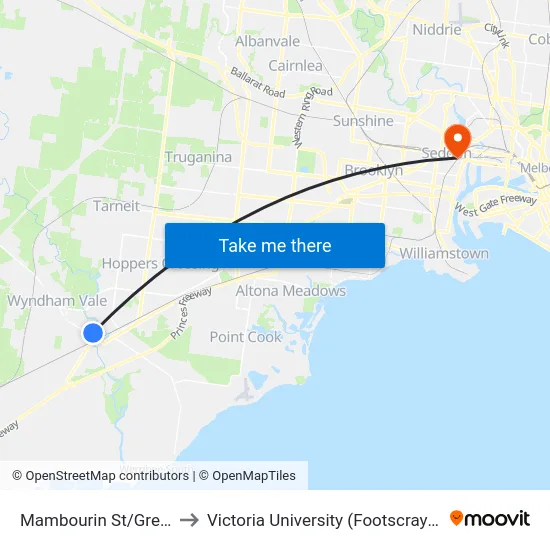 Mambourin St/Greaves St North to Victoria University (Footscray Nicholson Campus) map