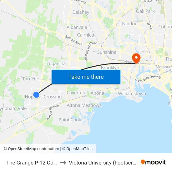 The Grange P-12 College/Bethany Rd to Victoria University (Footscray Nicholson Campus) map