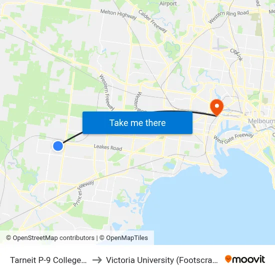 Tarneit P-9 College/Crossway Ave to Victoria University (Footscray Nicholson Campus) map